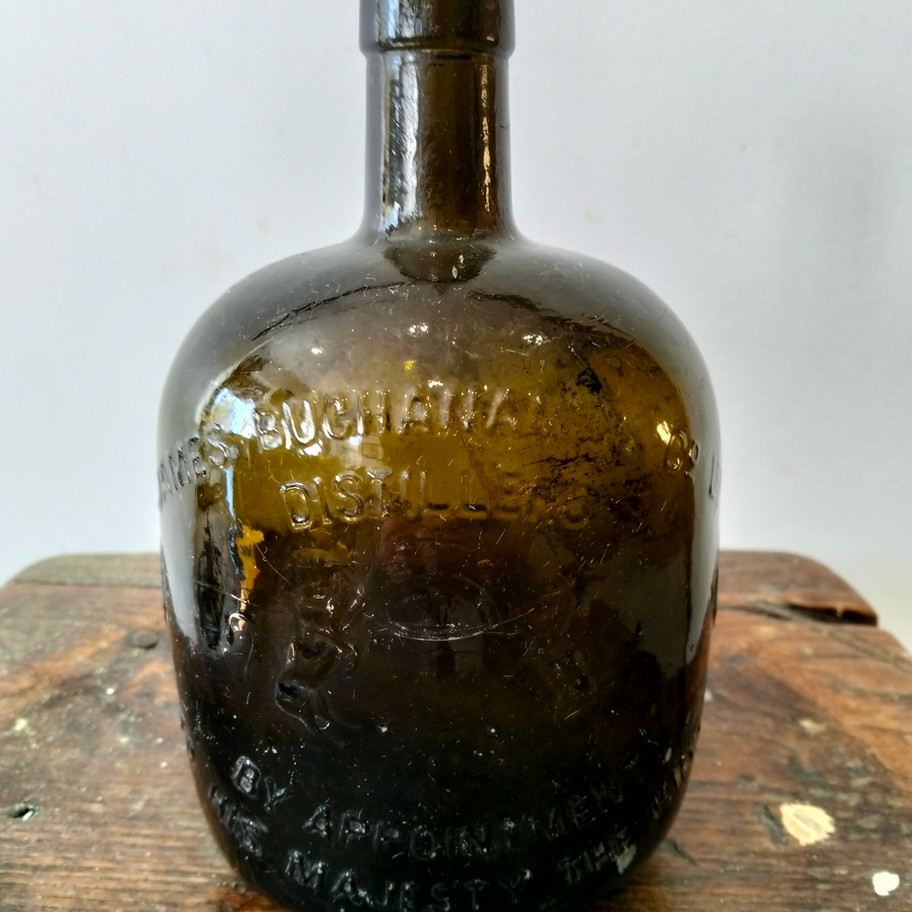 Antique James Buchanan’s Whisky Bottle – Edward VII Era – Embossed olive green