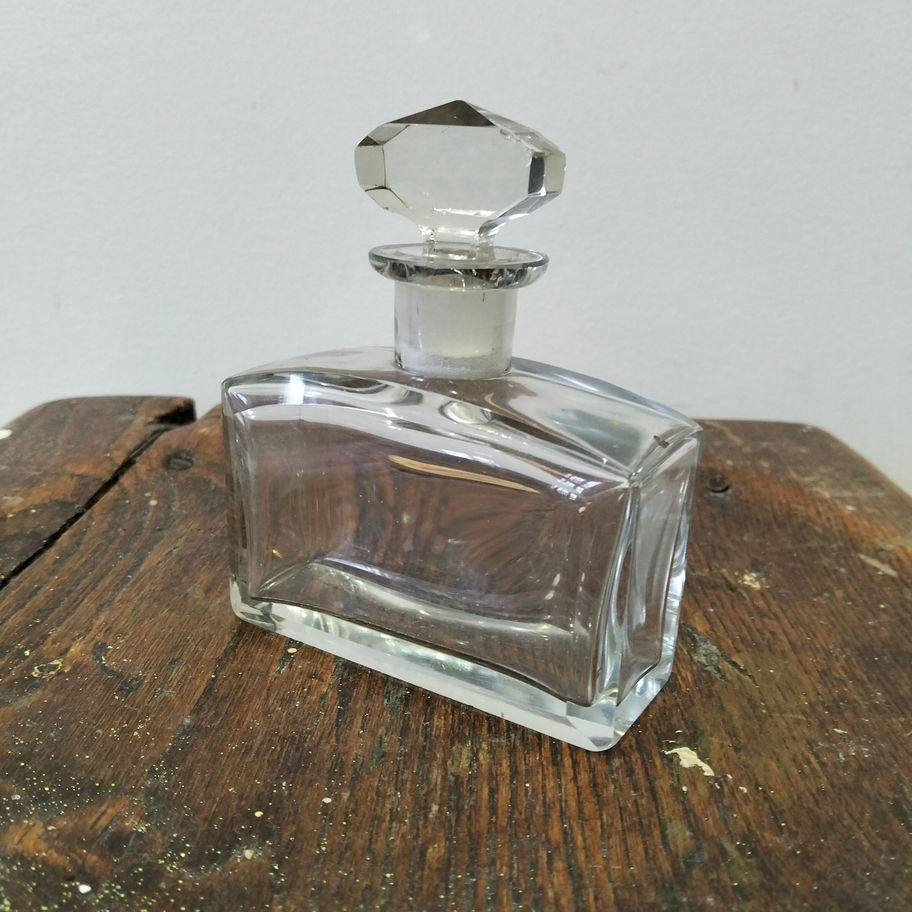Vintage art deco style large heavy glass perfume bottle with original stopper