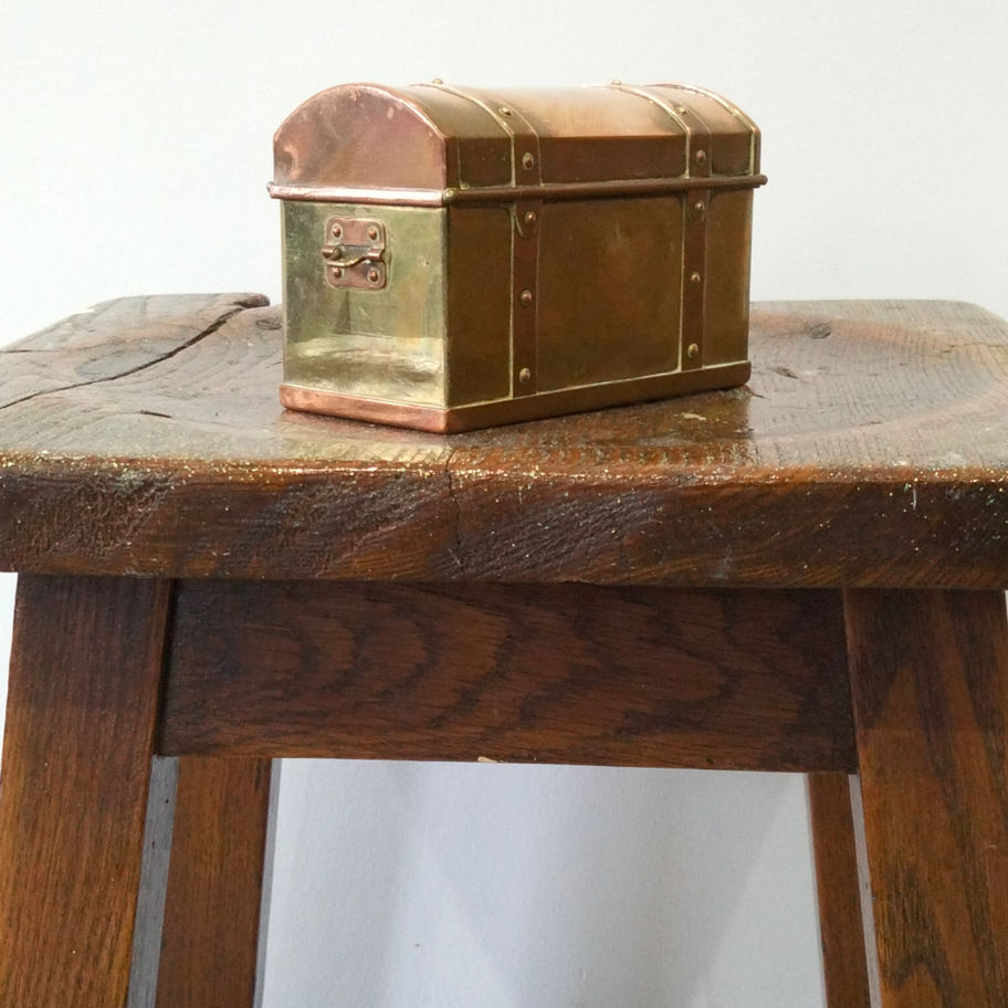 Vintage Brass & Copper Treasure Chest Jewellery Box Decorative Trunk-Style box