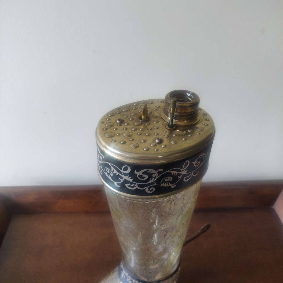 Vintage glass wine decanter musical plays (little brown jug)rare with all parts