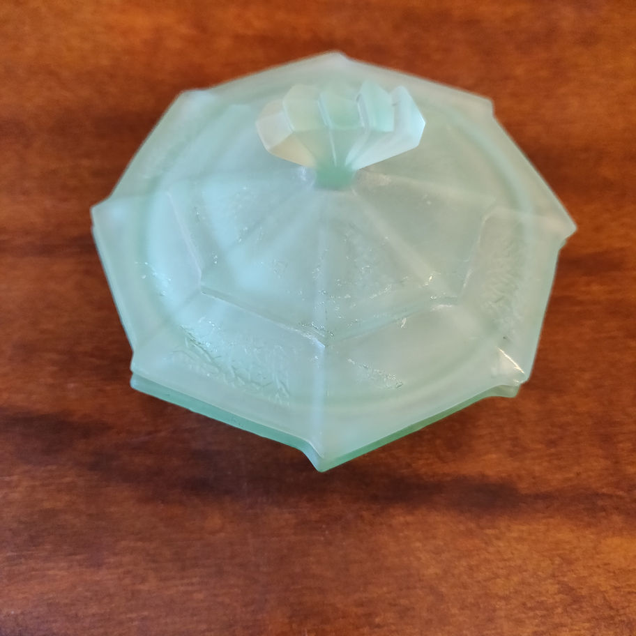 Antique art deco 1920s uranium glass dressing table jar incredible condition