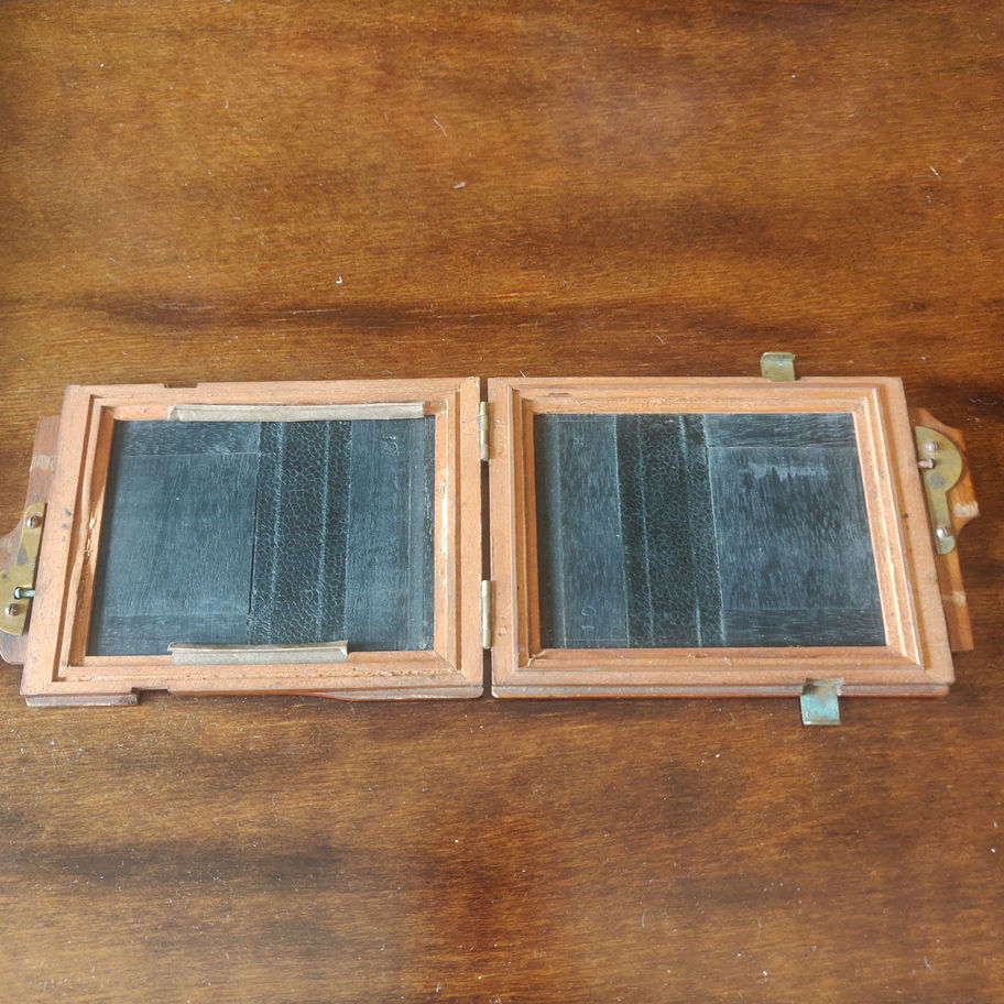 Antique late 19th century Victorian mahogany half plate photo slide holder