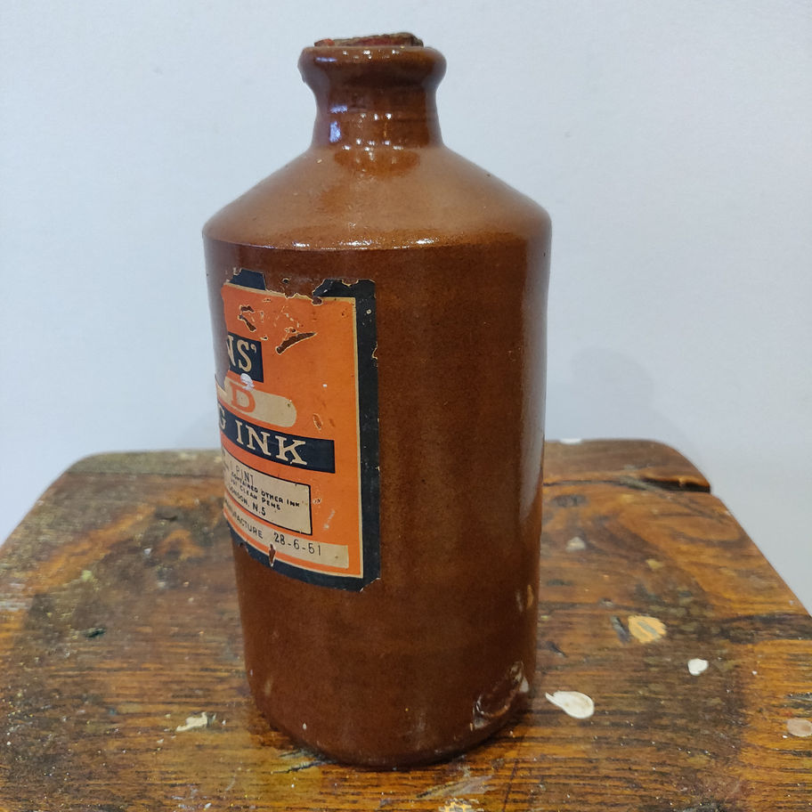 Antique Victorian late 19th century Stephenson stoneware ink bottle sealed full!