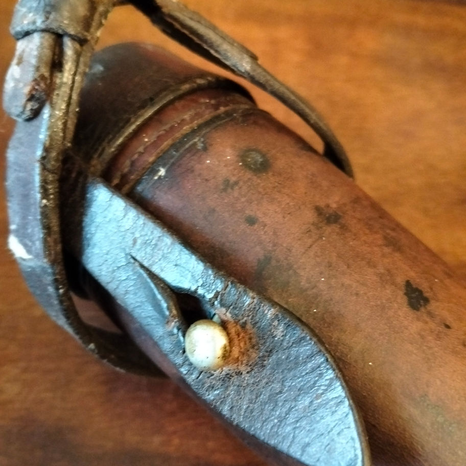 Antique Glass Stirrup Flask with Leather Case Late Victorian to Edwardian