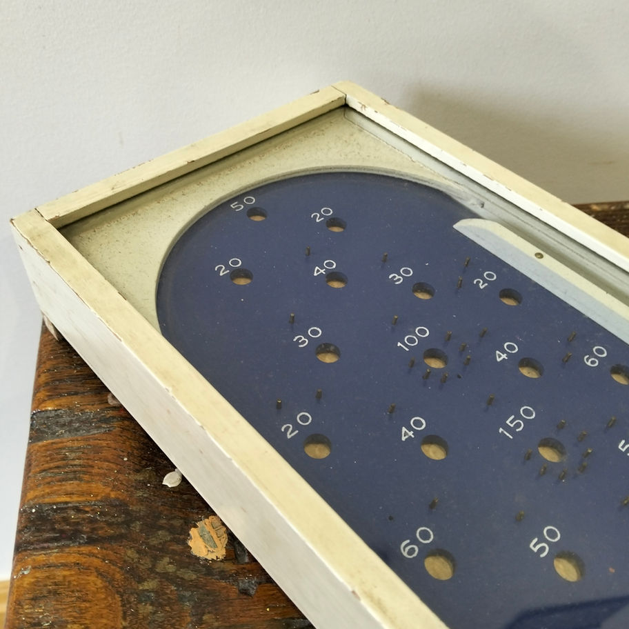 Vintage Tabletop Bagatelle Game – Wooden Pinball Style Game Board – Mid Century