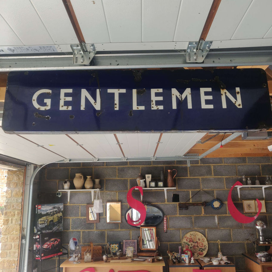 Antique Victorian probably early 1900s blue enamel gentlemen train station sign