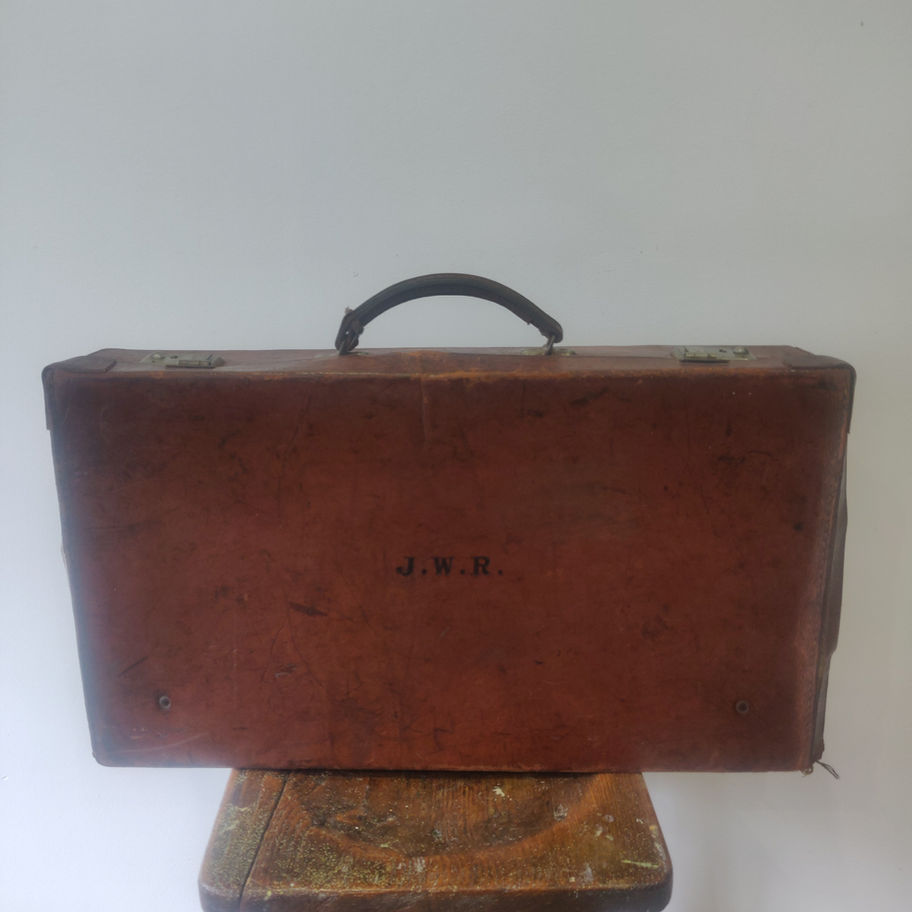 Vintage leather brief case with initials JWR amazing display piece