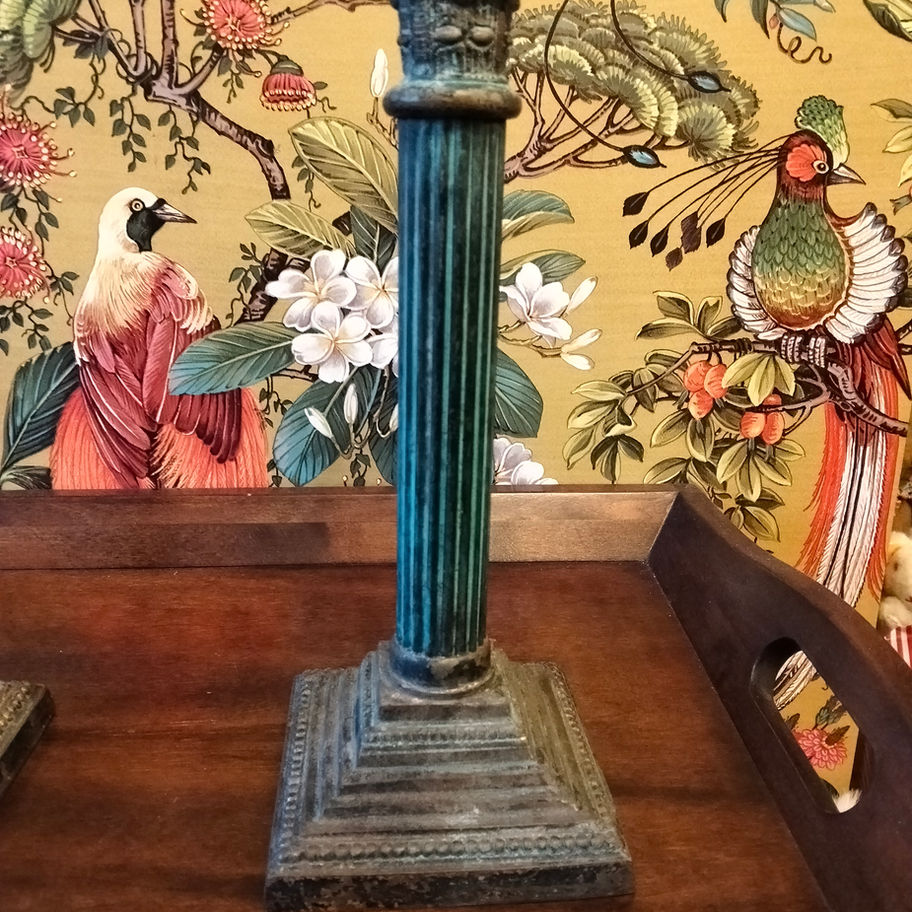Antique Victorian late 19th or early 20th century Corinthian brass candle sticks
