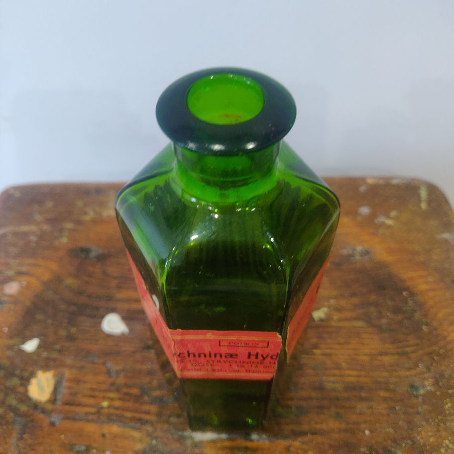 Vintage could be older hexagon green ribbed poison bottle liquor strychninae