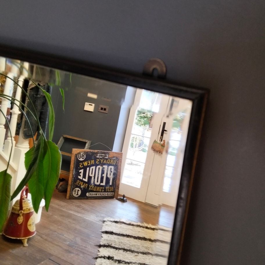 Vintage early 20th century art deco inspired oak and bevelled edge hall mirror!