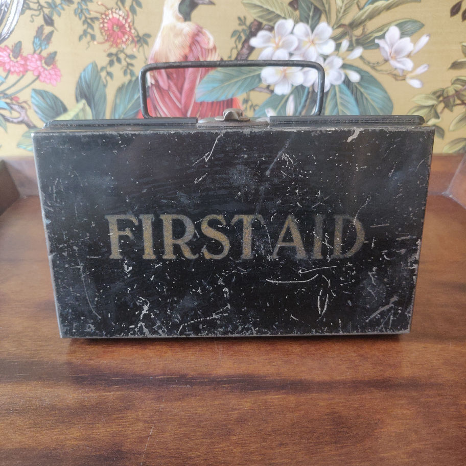 Antique early 20th or late 19th century metal first aid box with handle