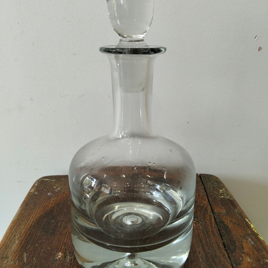 Vintage Krosno Clear Glass Globe Decanter with Stopper | Classic Barware
