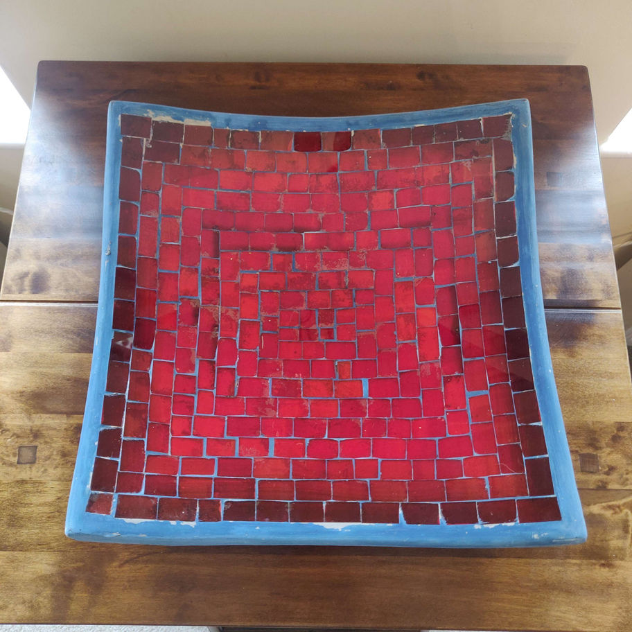 vintage pottery and mosaic red tiled clay tray