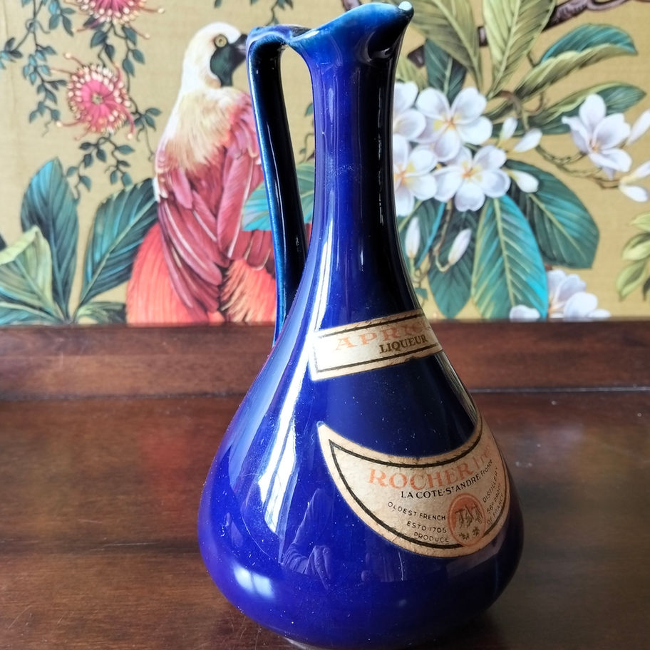 Vintage Roche Frères Apricot Liqueur Bottle – Cobalt Blue Ceramic – La Côte-Sain