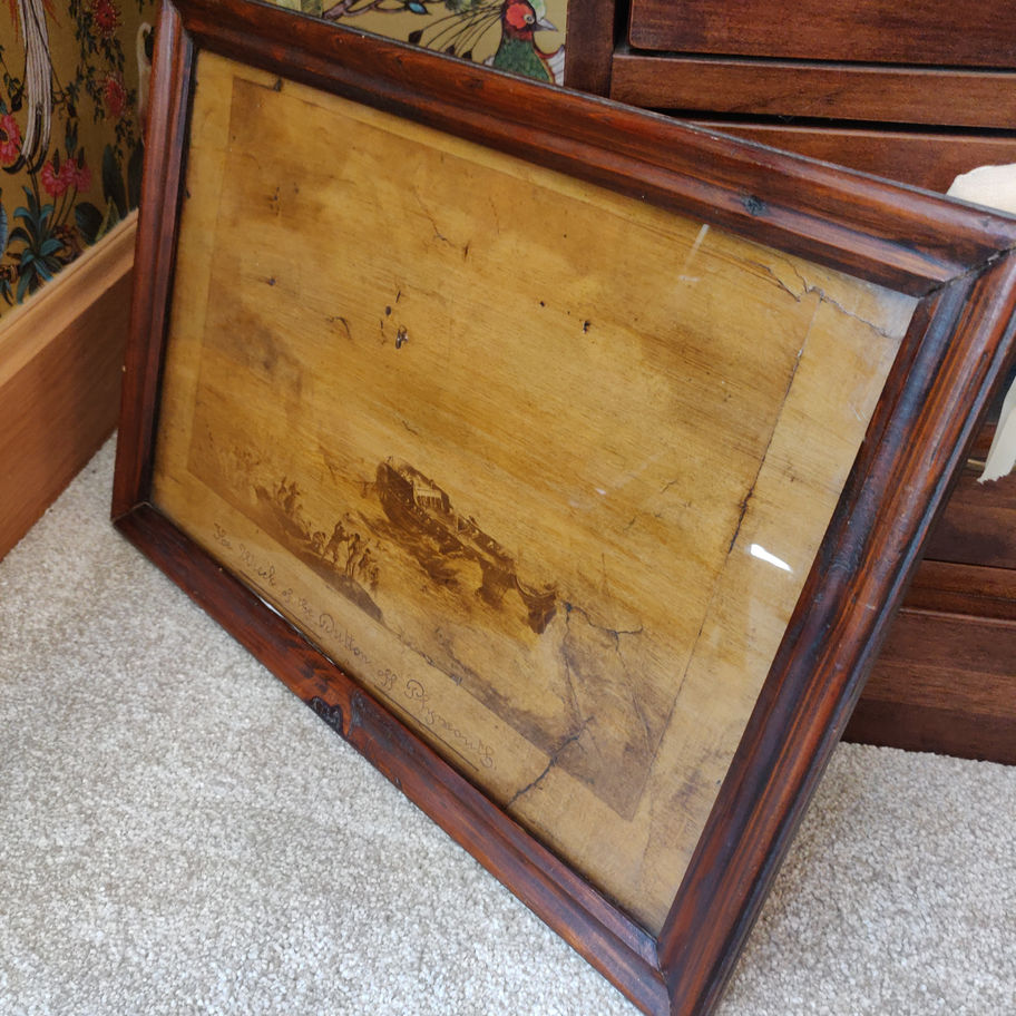 Antique Victorian 1880s lithograph on wood the Wreck of the Dutton off Plymouth