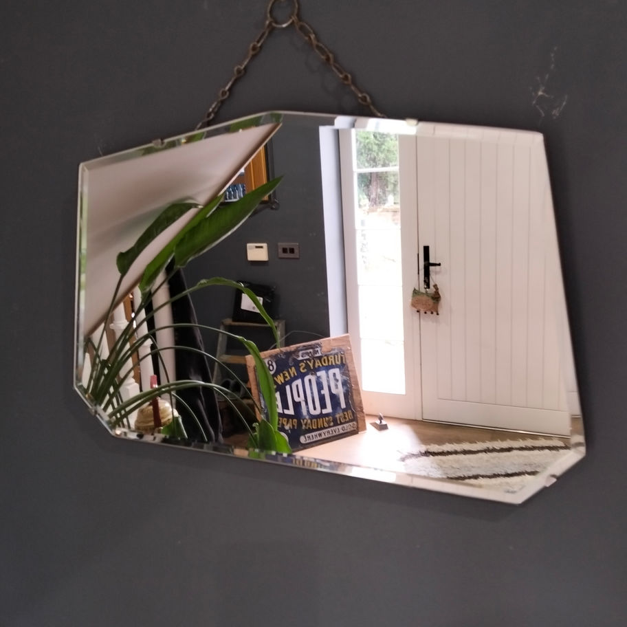 Vintage Art Deco Bevelled ( always a sign of quality)Wall Mirror (c. 1930s) oak