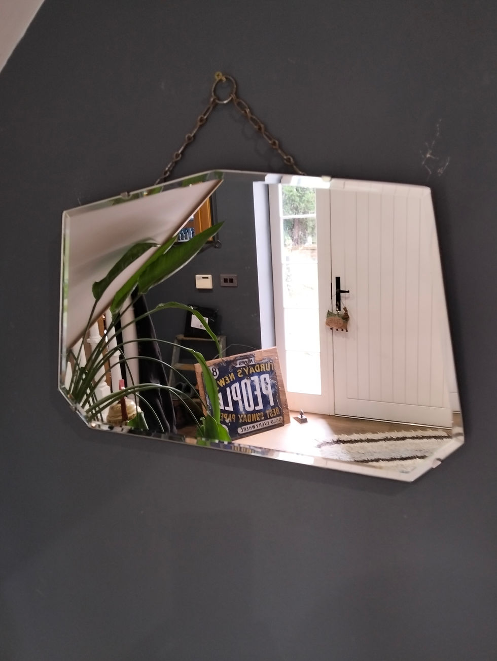 Miniature : Vintage Art Deco Bevelled ( always a sign of quality)Wall Mirror (c. 1930s) oak