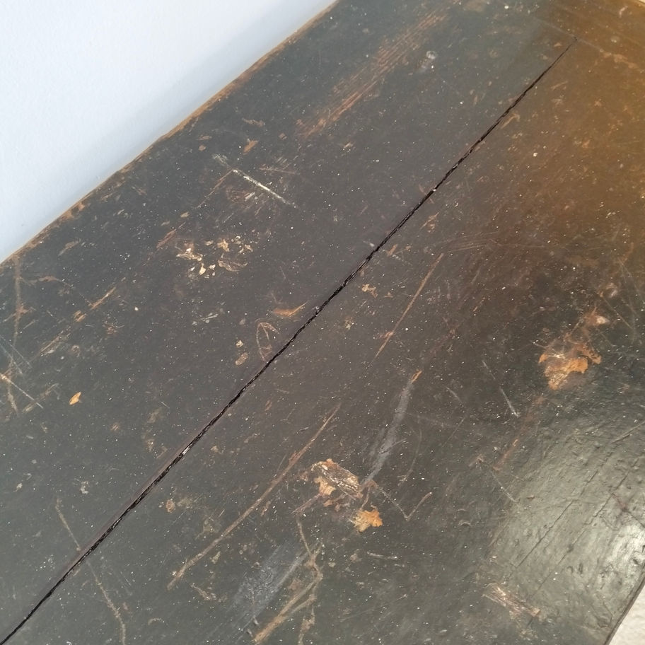 Antique Victorian Military Campaign Trunk – Black Painted Pine with HVB initials