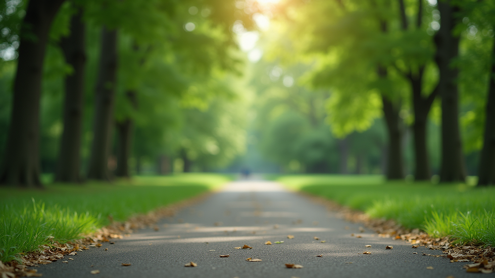 Eye-level view of a serene park with lush greenery