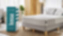 leesa mattress logo on a box beside a bed