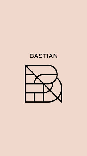 Custom monogram design for "Bastian" with artfully layered overlapping letters and numbers, created by Designer Murat.