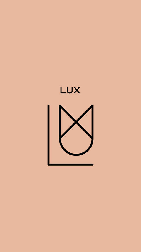 Custom monogram design for "Lux" with artfully layered overlapping letters and numbers, created by Designer Murat.