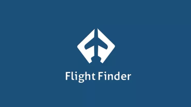 flight finder logo created with 2 F letters facing each other and a plane hidden as negative space between them