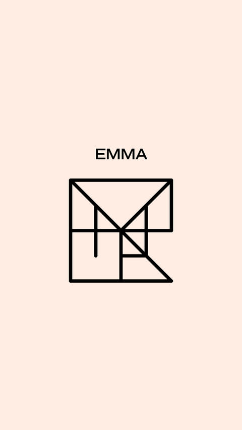 Custom monogram design for "Emma" with artfully layered overlapping letters and numbers, created by Designer Murat.