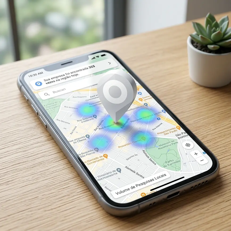 Packshot photography of a smartphone displaying a location heatmap app. The screen shows areas of interest overlaid on a map, suggesting data analysis or navigation services.