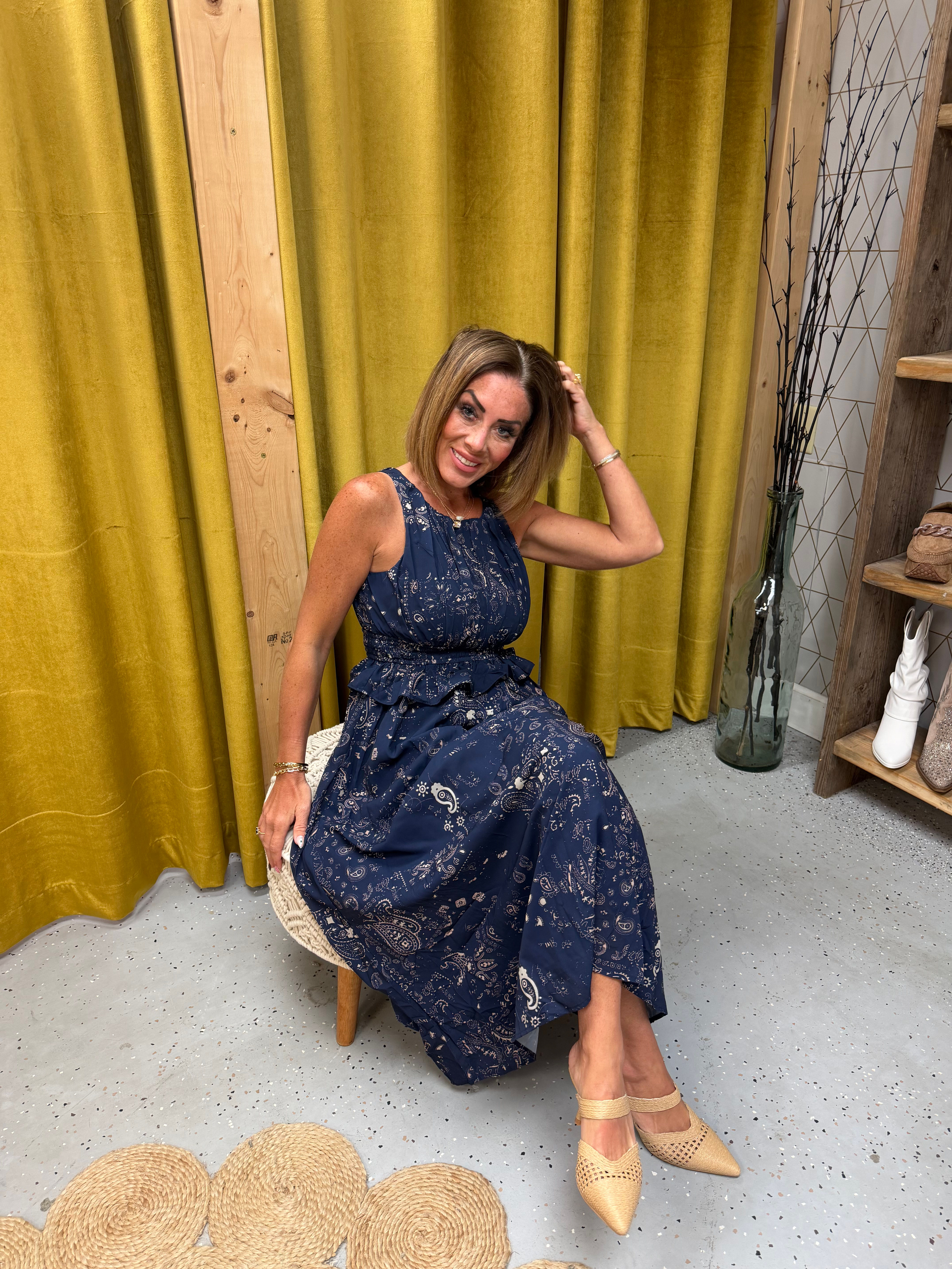 Neckline Smocked Midi Dress