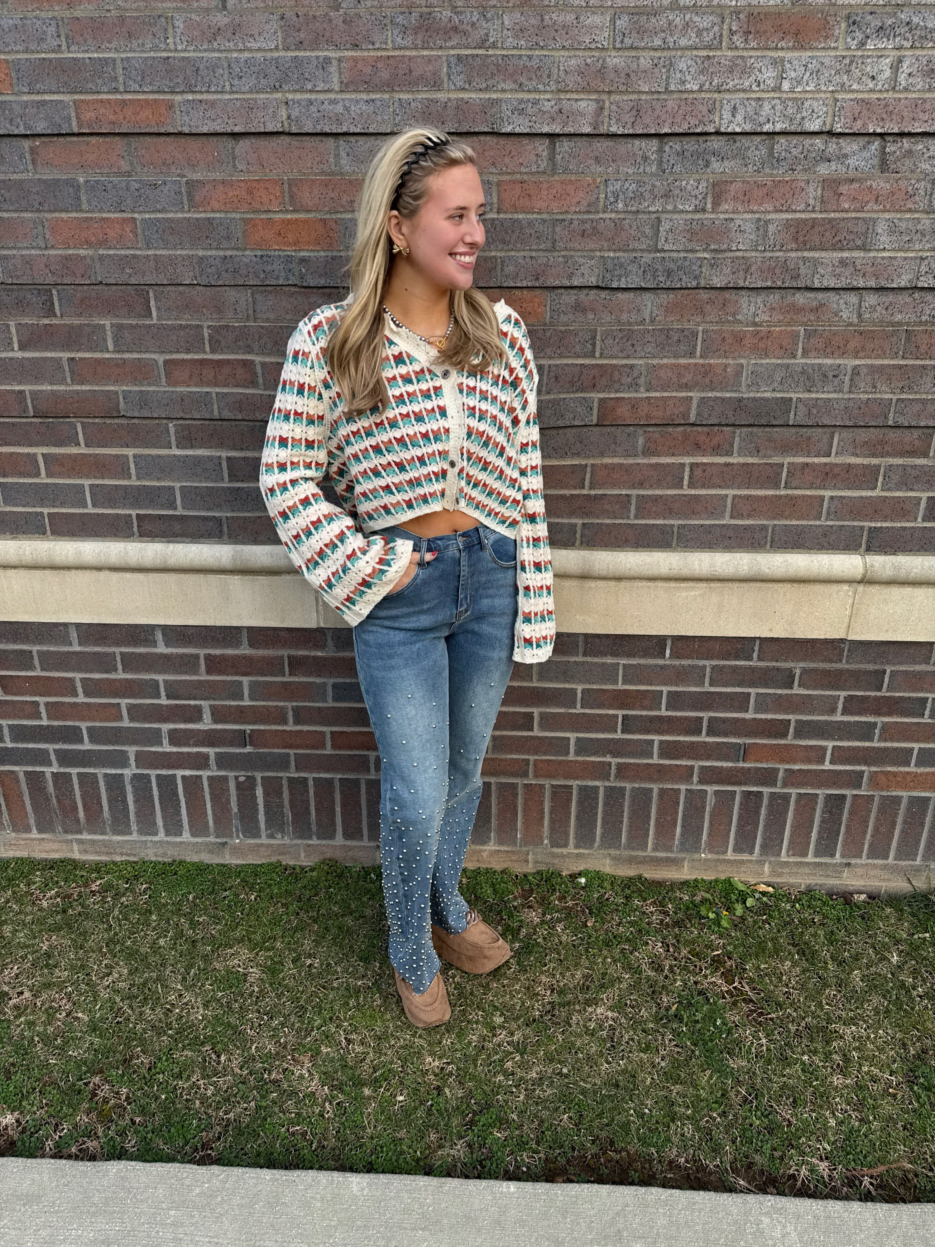 Studded Slightly Flare Jeans 