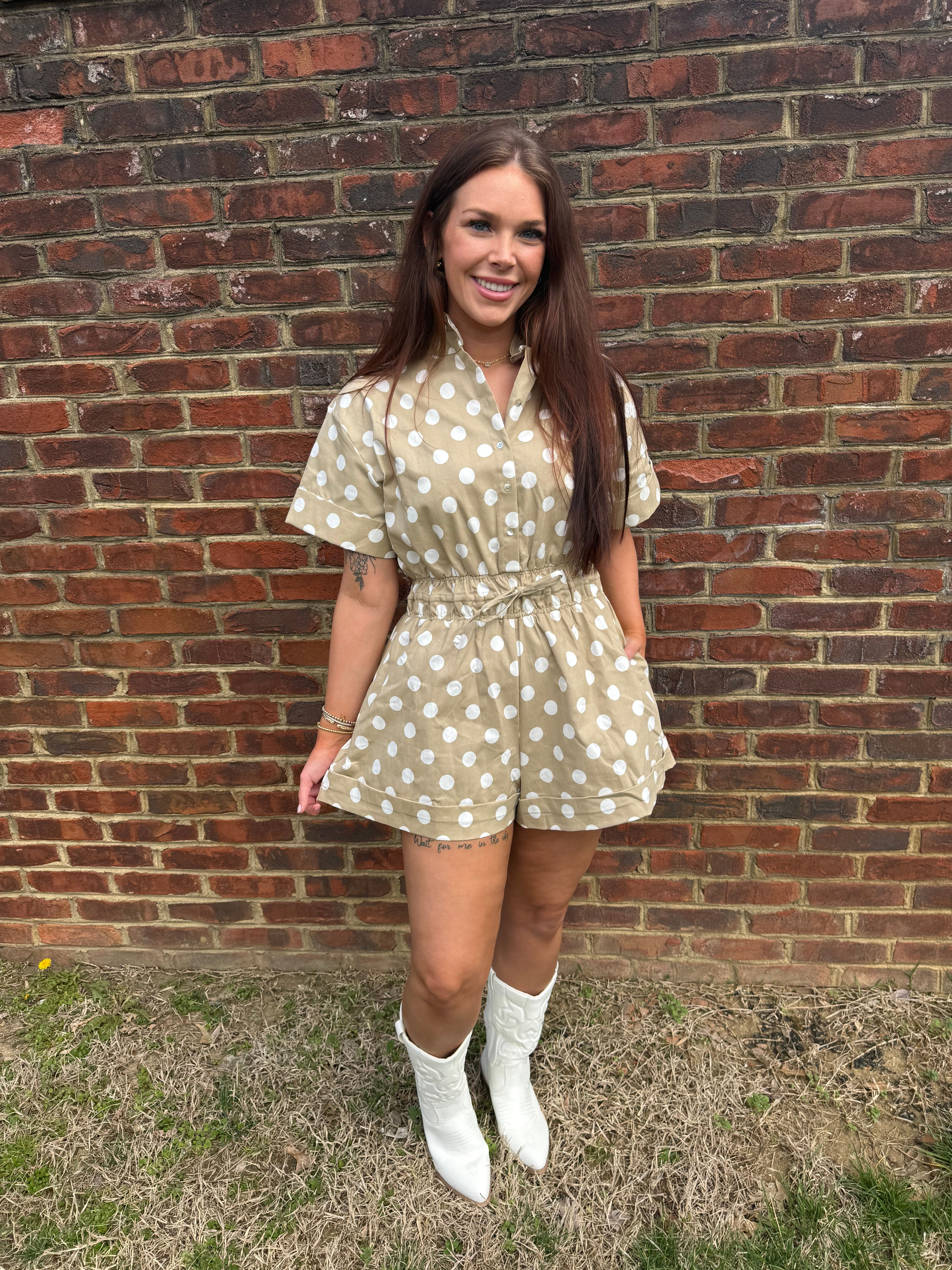 Ruffle Neck Taupe Romper