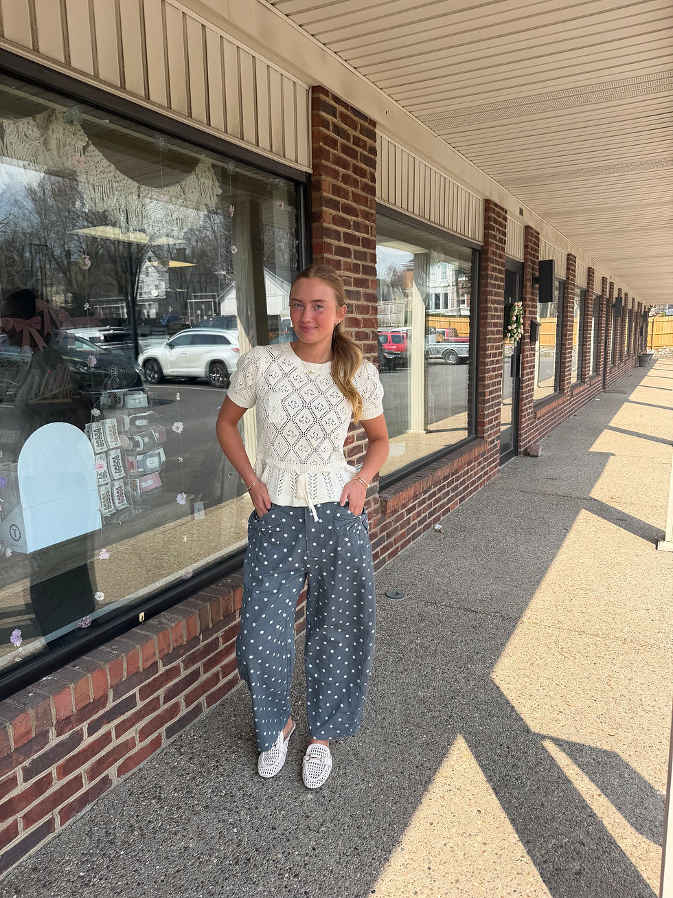 Thumbnail: High Rise Polka Dot Detail Jeans