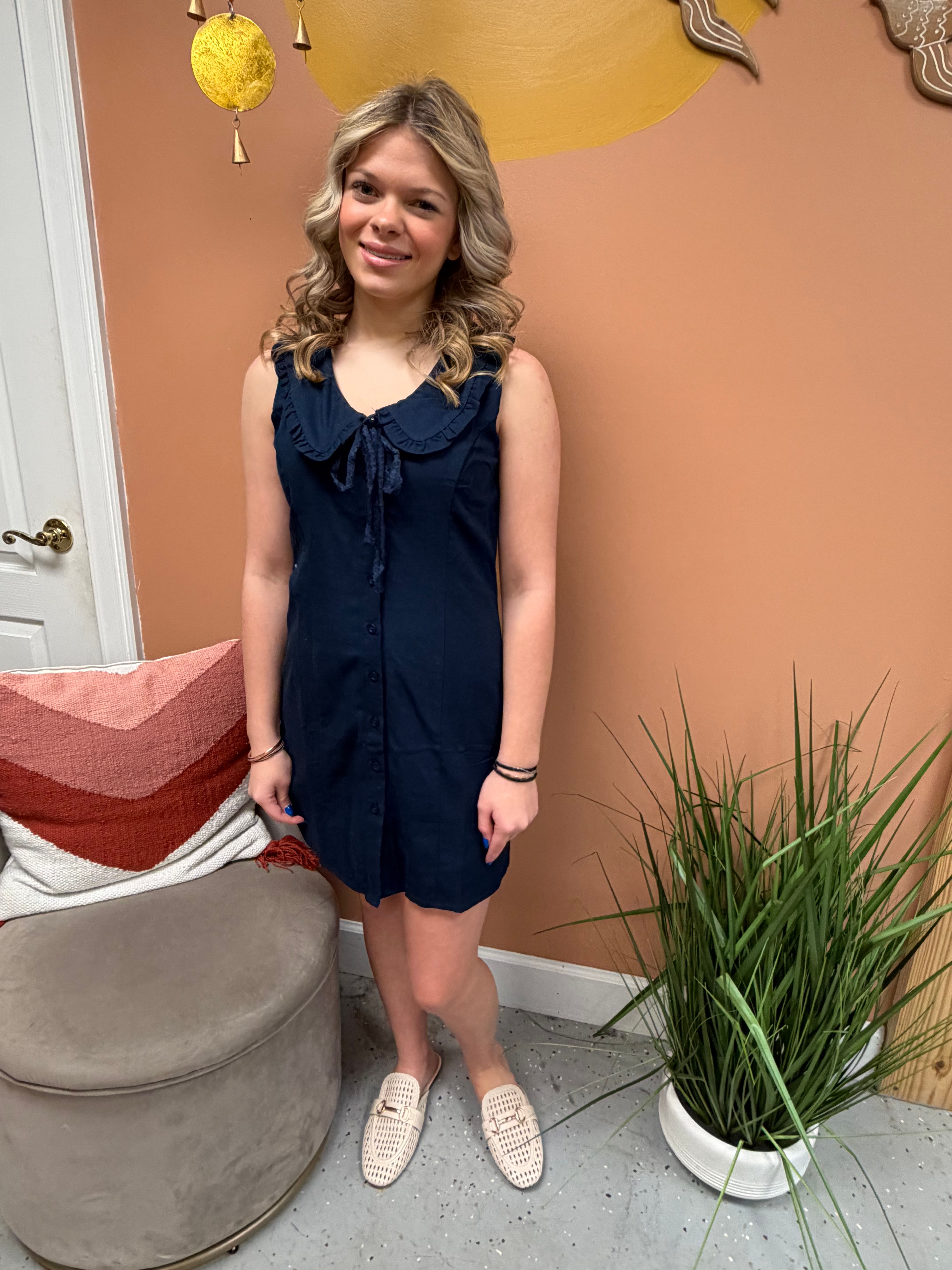 Sailor Neck Tie Sleeveless Mini Dress