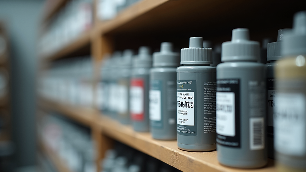 Eye-level view of a shelf stocked with various model paints including Gunship Grey FS36118