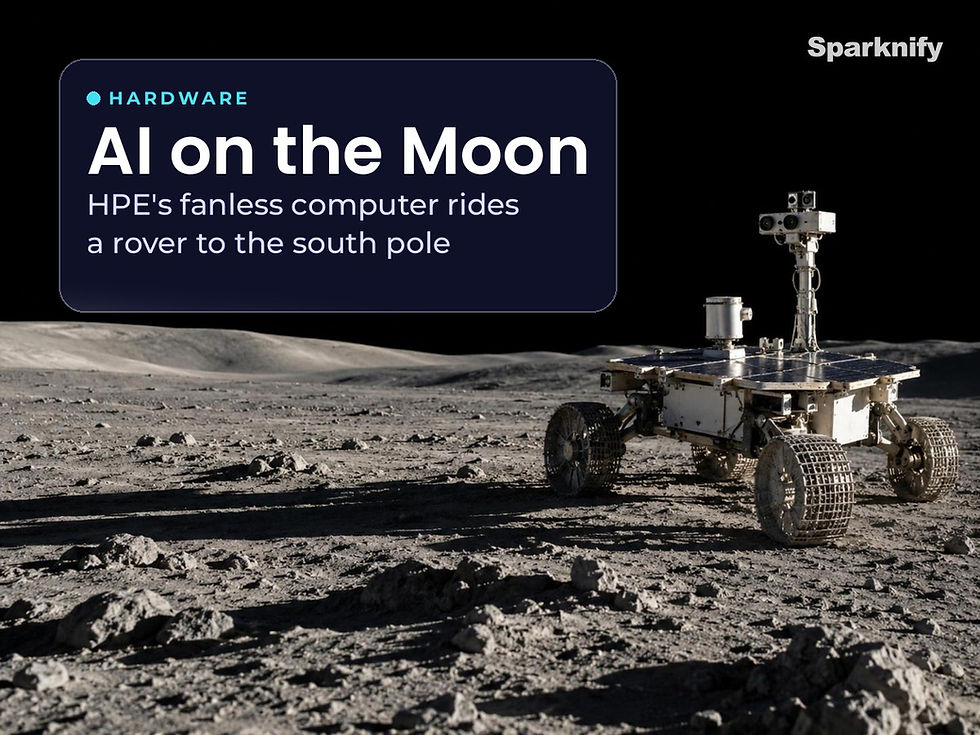Illustration of a white four-wheeled commercial lunar rover with solar panels and a camera mast driving across gray regolith near the Moon's south pole