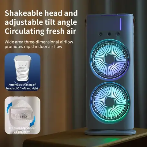 Miniature : Ventilateur de bureau portable, refroidisseur d'air à double tête avec contrôle 