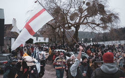 The Sedbury procession came over the old iron bridge to meet the Welsh side.
