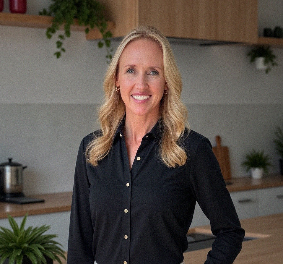 Bright image of a healthcare professional in a modern kitchen