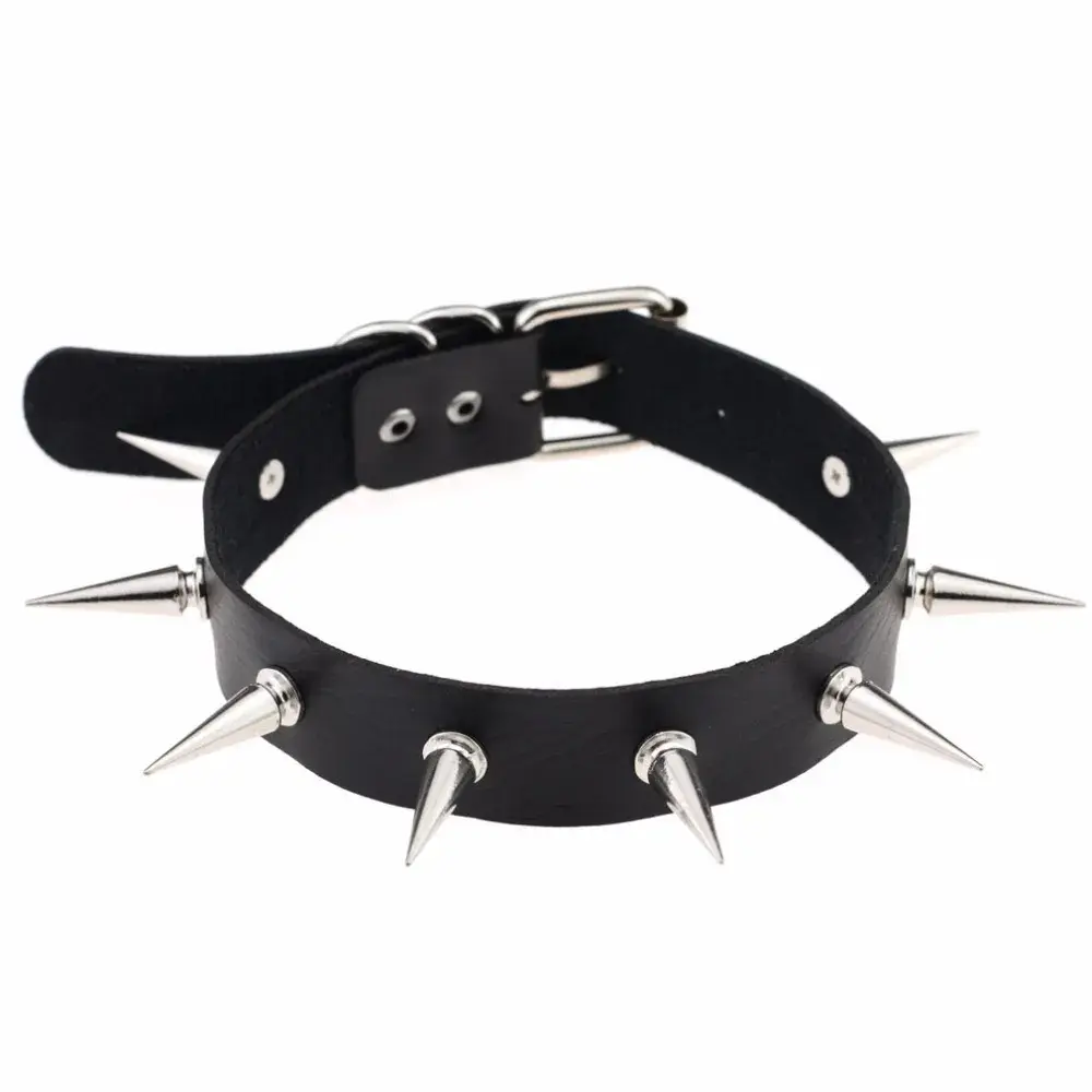Black Spike Leather Collar