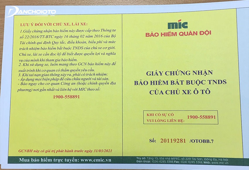 Bảo hiểm trách nhiệm dân sự là loại bảo hiểm ô tô bắt buộc phải có