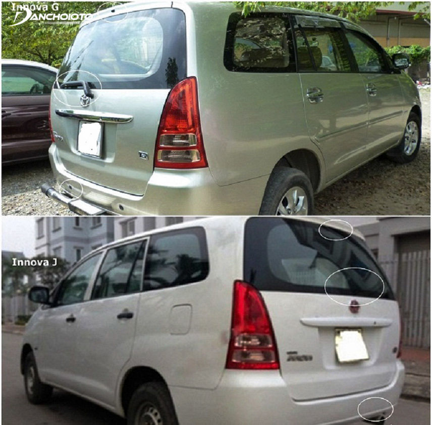 Bản G có gạt mưa và phun nước rửa kính ở đuôi xe còn bản J thì không có các thiết bị này