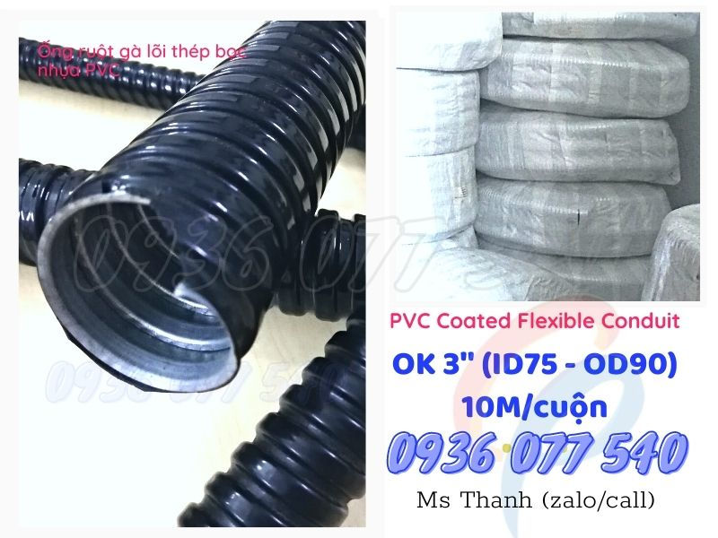 Ống ruột gà lõi thép bọc nhựa PVC phi 3" - (ID75 - OD90)