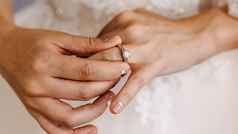 a bride wearing a wedding ring
