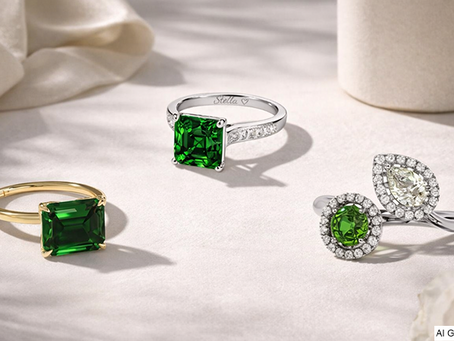women wearing different emerald rings