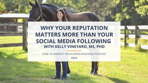 woman next to black horse in halter for equestrian podcast image