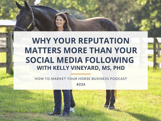 woman next to black horse in halter for equestrian podcast image