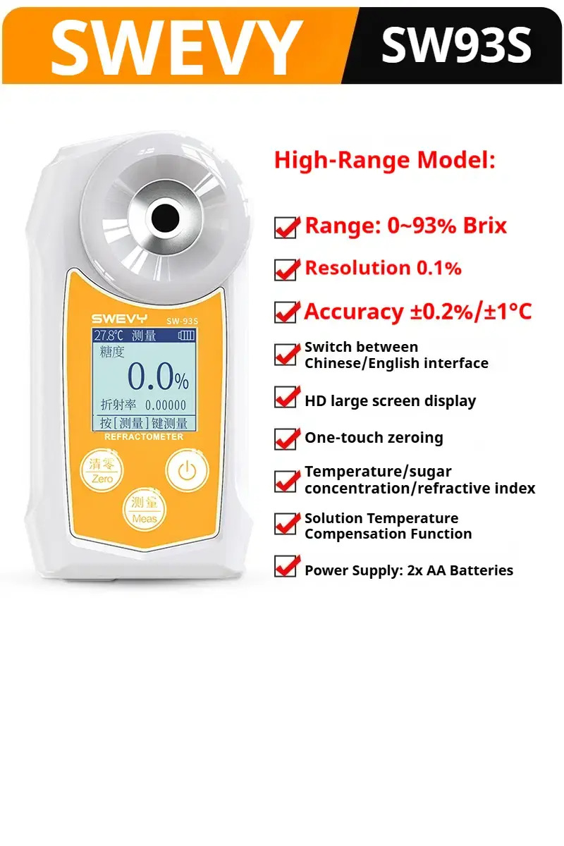 Thumbnail: High Accuracy Digital Brix Refractometer 0–93% with ATC for Juice, Syrup and Bev