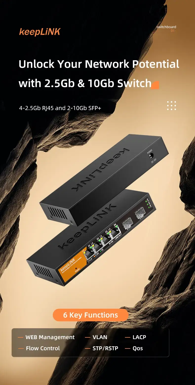 Thumbnail: 6-Port Multi-Gigabit Managed Ethernet Switch with 4 × 2.5Gb RJ45 and 2 × 10Gb