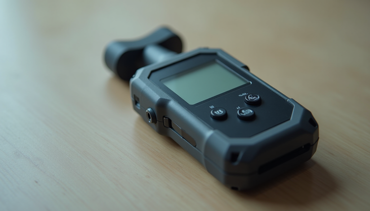 Close-up view of the 4-in-1 gas leak detector showing its display and buttons